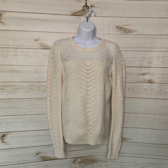 LOFT Sweaters - White crewneck sweater lace by Ann Taylor LOFT